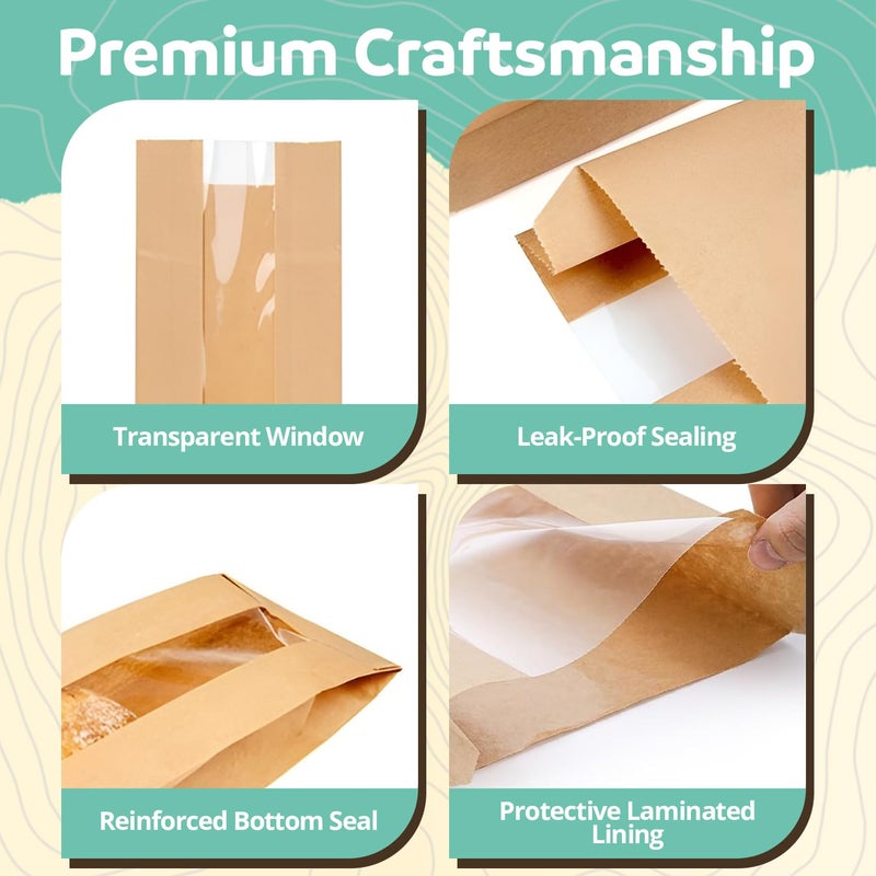 O'Creme Oâ€™Creme 50 Pack Baguette Brown Paper Bag w/Clear Front Window, Bakery Storage Bags for Homemade and Long French Bread (23â€x4â€) Includes 50pcs Seal Stickers - Image 4