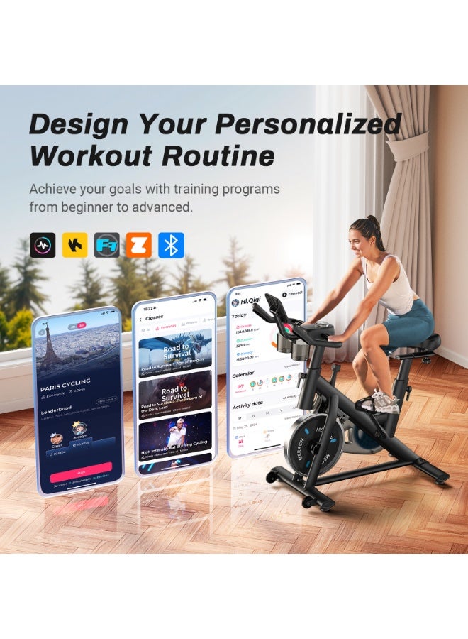 MERACH Exercise Bike, Brake Pad Stationary Bike with Exclusive App, Low Noise Indoor Cycling Bike with 300lbs Weight Capacity, Tablet Mount and Fitness Courses for Weight Loss - Image 2