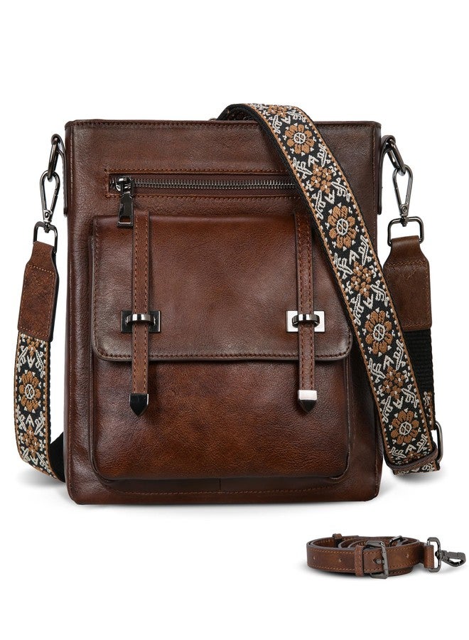 Iswee Soft Leather Crossbody Bags for Women Shoulder Handbags Multi Pocket Travel Purse with Adjustable Strap Medium Size (Coffee) - Image 1