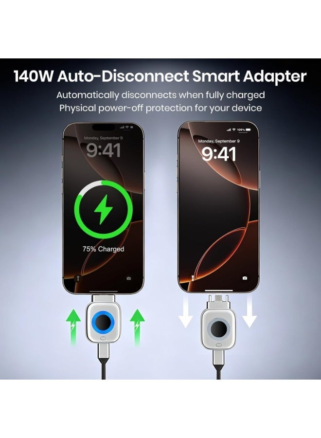 140W AI Smart Auto Stop USB C Charging Adapter with Full-Charge Disconnect for Laptops, Phones, Tablets - Image 3