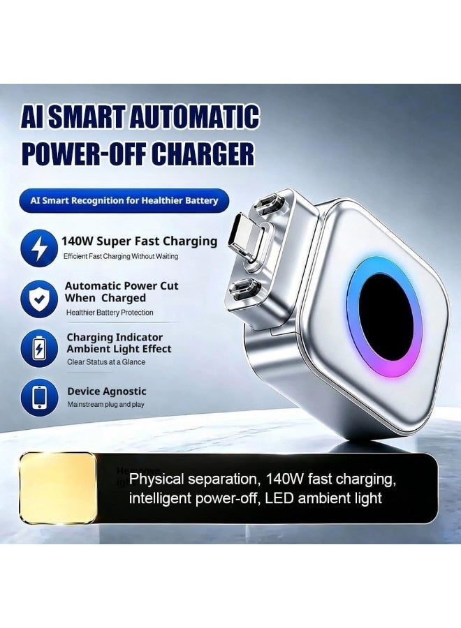 140W AI Smart Auto Stop USB C Charging Adapter with Full-Charge Disconnect for Laptops, Phones, Tablets - Image 4