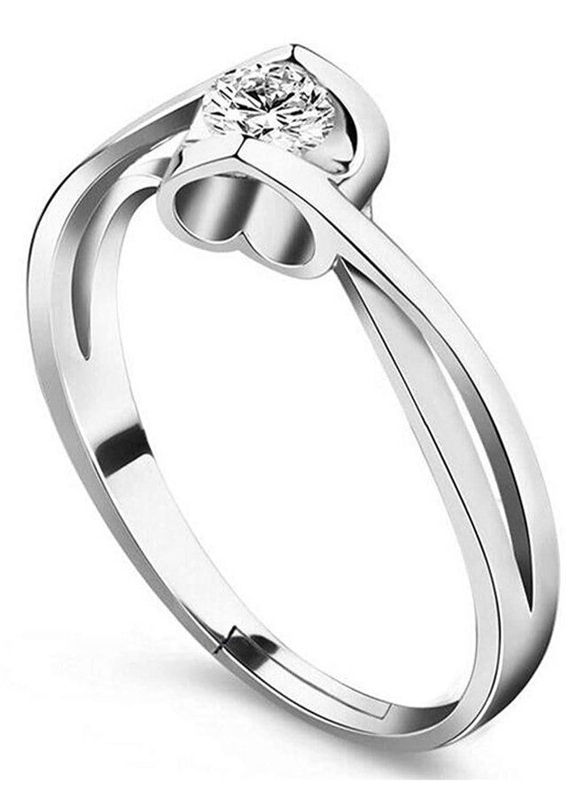 Bohey by KARATCART Luxurious Silver-Tone Modern Solitaire American Diamond Ring for Women
