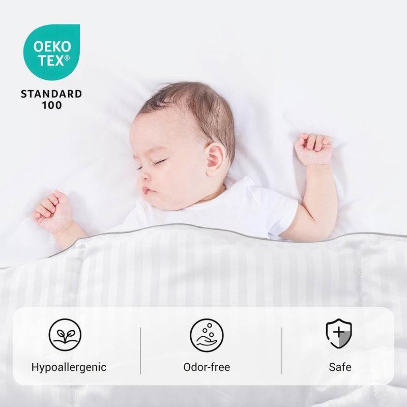 ZPECC Toddler Down Alternative Comforter, 39x47 Hypoallergenic Baby Blanket Quilt, Soft Breathable Lightweight All Season Kids Duvet Insert for Crib Stroller Cot Daycare, White Stripe - Image 4