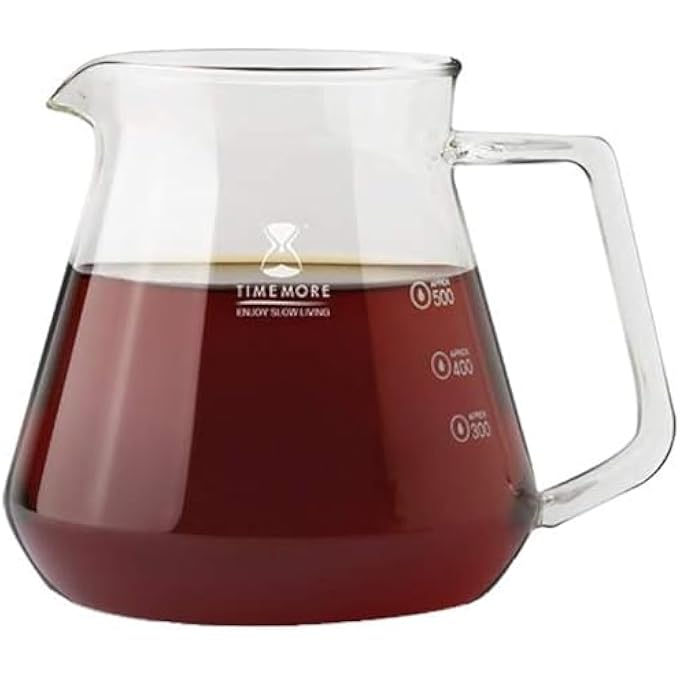 تايم مور خادم القهوة الزجاجي 360 مل إبريق مقاوم للحرارة لزجاج البوروسيليكات V60 صب فوق زجاج بوروسيليكات خالي من التقطير آمن في غسالة الصحون مثالي للتخمير يدويا في المنزل أو القهوة شفافة بحجم 01 - Image 1