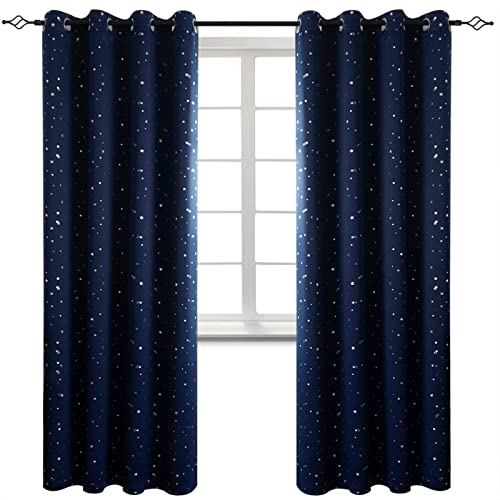 BGment Kids Blackout Curtains for Bedroom - Grommet Thermal Insulated Room Darkening Silver Star Printed Curtains for Living Room, Set of 2 Panels (52 x 84 Inch, Navy Blue) - Image 1