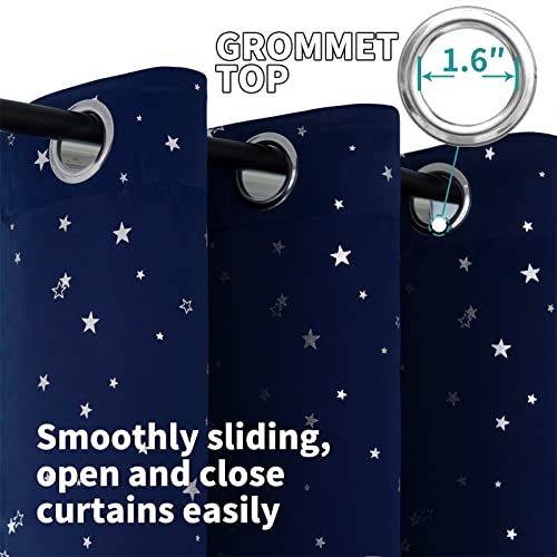 BGment Kids Blackout Curtains for Bedroom - Grommet Thermal Insulated Room Darkening Silver Star Printed Curtains for Living Room, Set of 2 Panels (52 x 84 Inch, Navy Blue) - Image 4