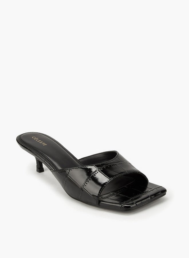 Celeste Women's Textured Slip-On Sandals with Kitten Heels - Image 3