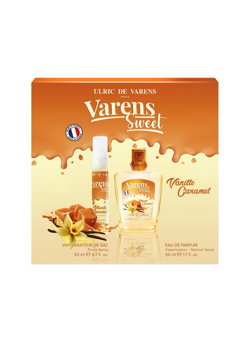 Ulric De Varens Ulric de Varens VANILLE CARAMEL GIFT SET 17 FL OZ Eau De Parfum  07 FL OZ Purse Spray  Delicious Mouthwatering  Notes Of Brown Sugar Toffee  Sugar Syrup  Premium Quality Perfume For Women 