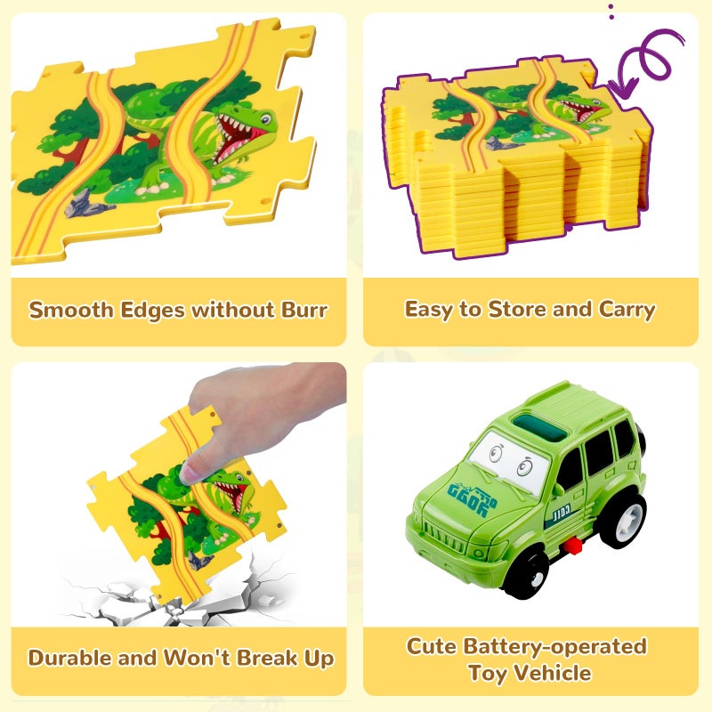 YOOYID Plastic Dinosaur Puzzles for Kids with A Cute Car, Montessori Toys for 3 4 5 6 Year Old Boys, Race Tracks for Kids 3-5, Toddler Puzzle Track Play Set, Gifts for 3 4 5 6 Year Old Boys Toys - Image 5