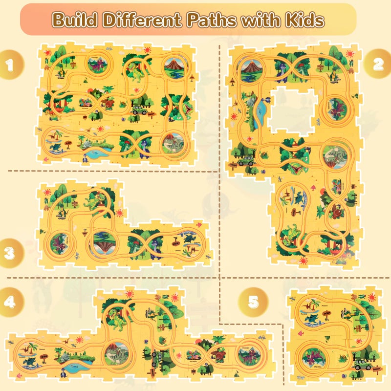 YOOYID Plastic Dinosaur Puzzles for Kids with A Cute Car, Montessori Toys for 3 4 5 6 Year Old Boys, Race Tracks for Kids 3-5, Toddler Puzzle Track Play Set, Gifts for 3 4 5 6 Year Old Boys Toys - Image 4