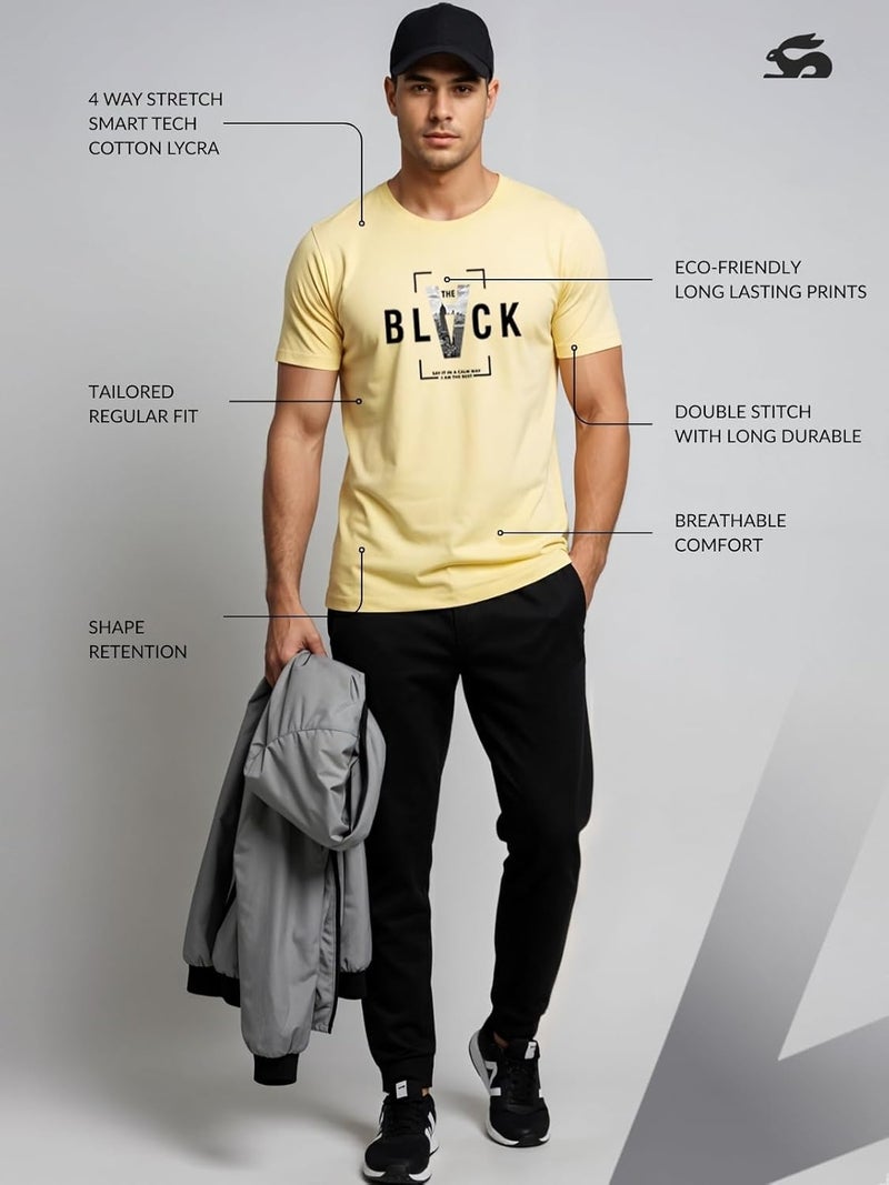 ADRO Men's Regular Fit Light Yellow Graphic T-Shirt with Bold BLVCK Design - Image 3
