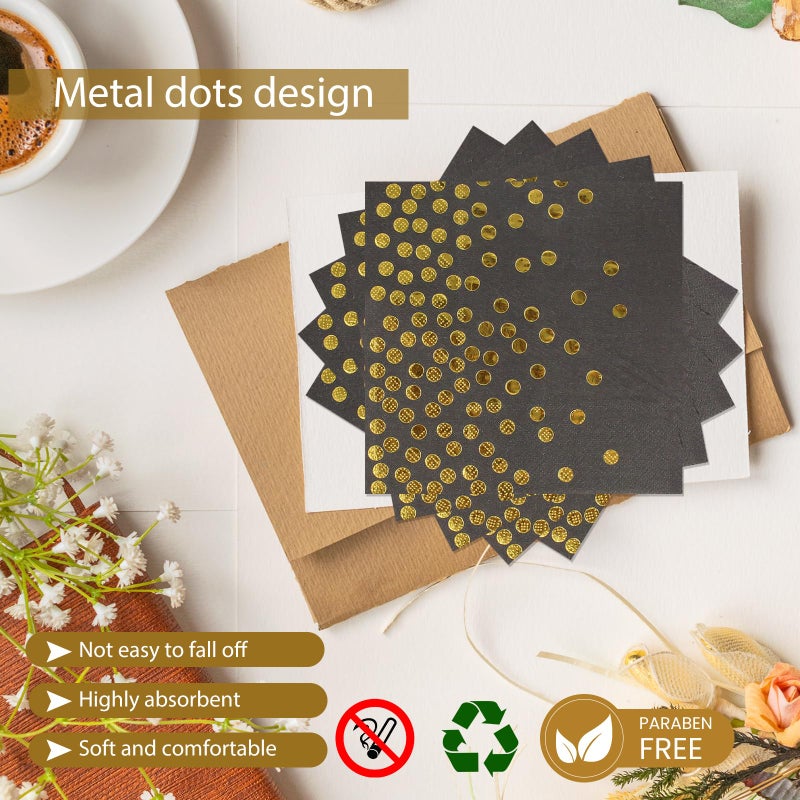 KFJBPB 48PCS Black and Gold Plates and Napkins Party Supplies  Gold Dot Disposable Paper Plates and Napkins with Forks Tableware Set for Birthday Wedding Retirement Graduation Party Decorations 16 Guests - Image 4