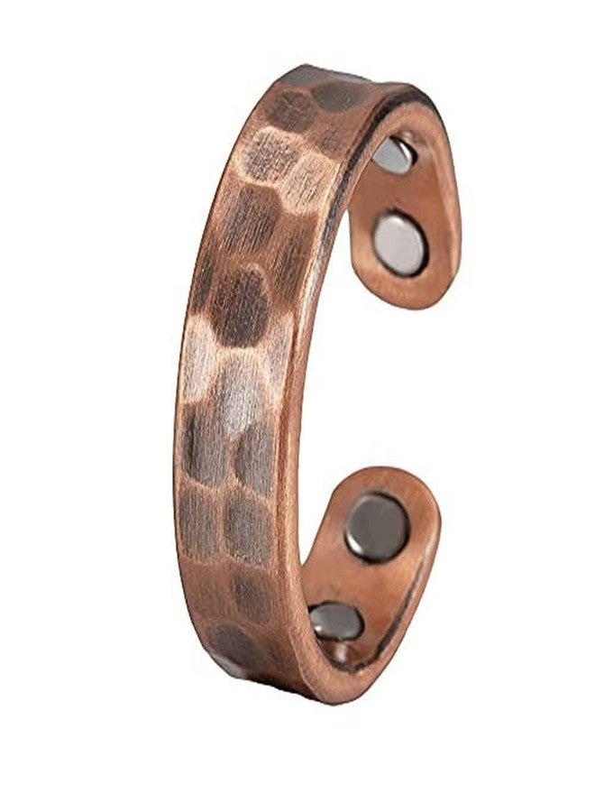 Hammered Design Copper Rings Men Women Adjustable Vintage Solid Copper Magnetic Rings Wedding Rings Open Cuff Rings (Miss), Copper,Brass, (CPR-0282C-) - Image 1