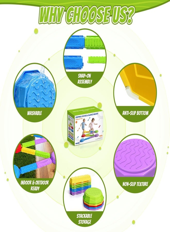 HYES Balance Beams Stepping Stones for Kids, Obstacle Courses Sensory Toys for Toddlers, Non-slip Jumping Step Stones Balance Beam Indoor & Outdoor Play Games Birthday Gifts for Boys Girls 3-5 - Image 4