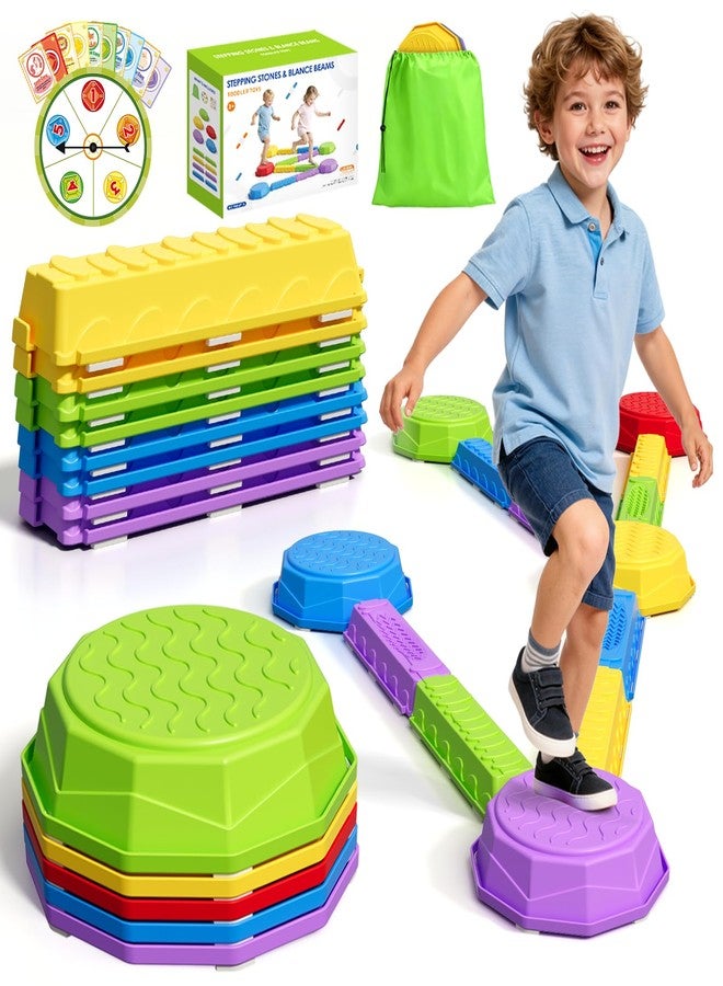 HYES Balance Beams Stepping Stones for Kids, Obstacle Courses Sensory Toys for Toddlers, Non-slip Jumping Step Stones Balance Beam Indoor & Outdoor Play Games Birthday Gifts for Boys Girls 3-5 - Image 1