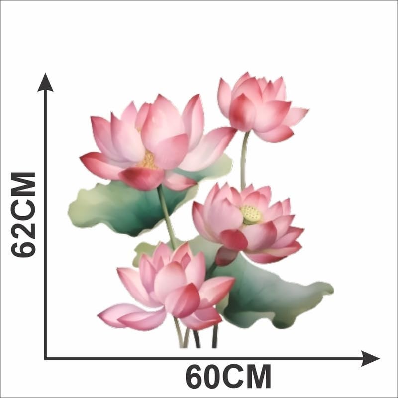 Monk Wish Pink Lotus Flower Wall Decal, Large Floral Wall Sticker, 60 x 62 cm, Decorative Vinyl Art for Home - Image 2