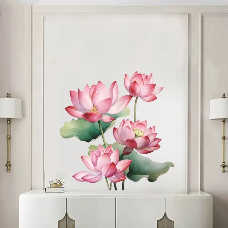 Monk Wish Pink Lotus Flower Wall Decal, Large Floral Wall Sticker, 60 x 62 cm, Decorative Vinyl Art for Home - Image 4