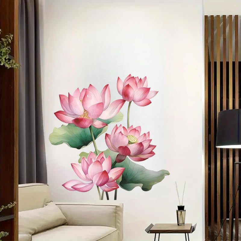 Monk Wish Pink Lotus Flower Wall Decal, Large Floral Wall Sticker, 60 x 62 cm, Decorative Vinyl Art for Home - Image 5