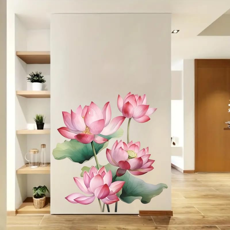Monk Wish Pink Lotus Flower Wall Decal, Large Floral Wall Sticker, 60 x 62 cm, Decorative Vinyl Art for Home - Image 3