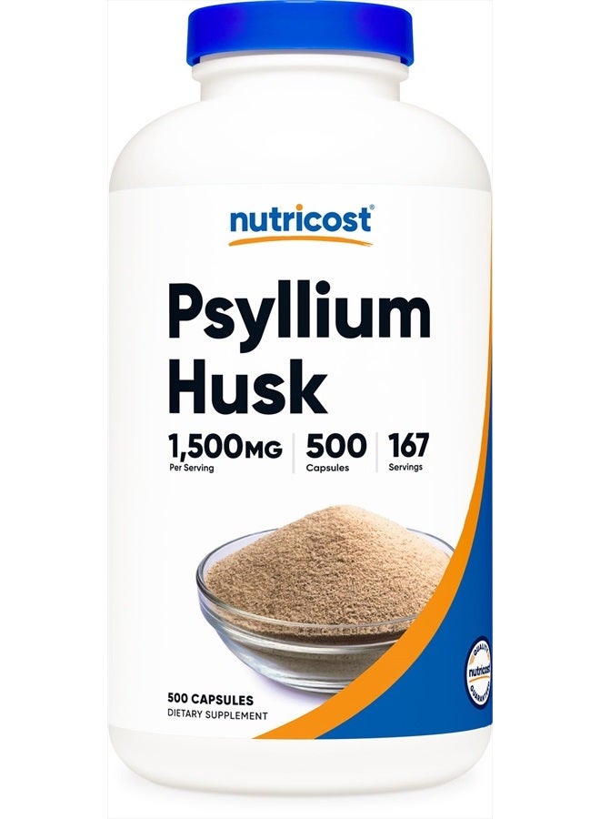 Nutricost Psyllium Husk 1500mg Per Serving, 500 Capsules - Non-GMO & Gluten Free - Image 1