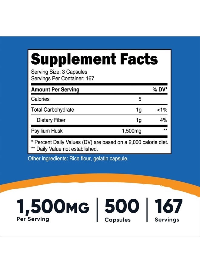 Nutricost Psyllium Husk 1500mg Per Serving, 500 Capsules - Non-GMO & Gluten Free - Image 2