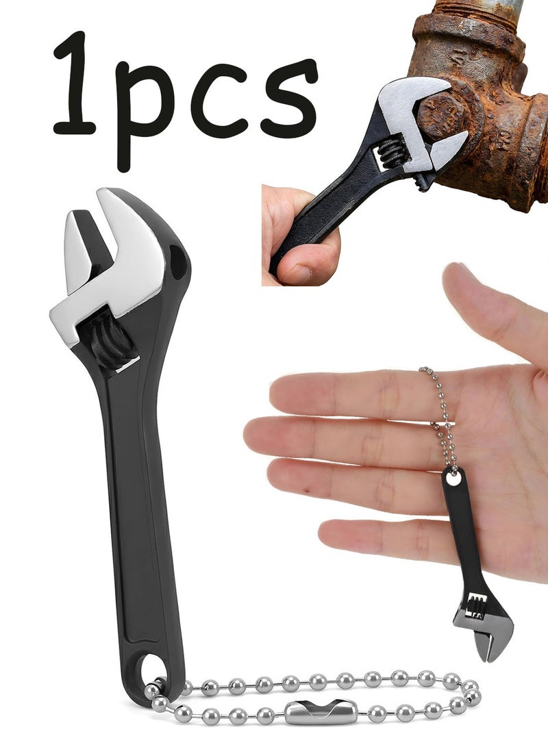 1 Pcs 2.5 Inch Mini Adjustable Wrench Keychain Locking Stainless Steel Knurl Hand Tool With Chain For Micro Repair - Image 1