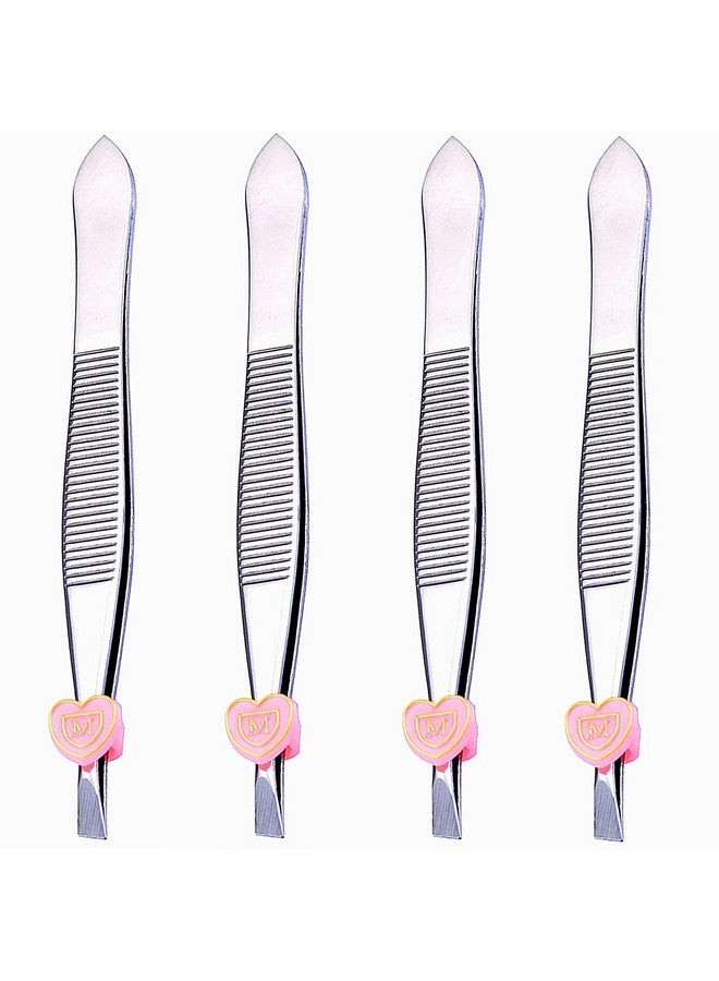 Maple Professional Stainless Steel Tweezers Pack - 4 Pieces Combo Set | Great Precision for Facial Hair, Eyebrows Extensions, Ingrown Hair, Splinter, Blackhead, Nose Hair Remover - Image 1