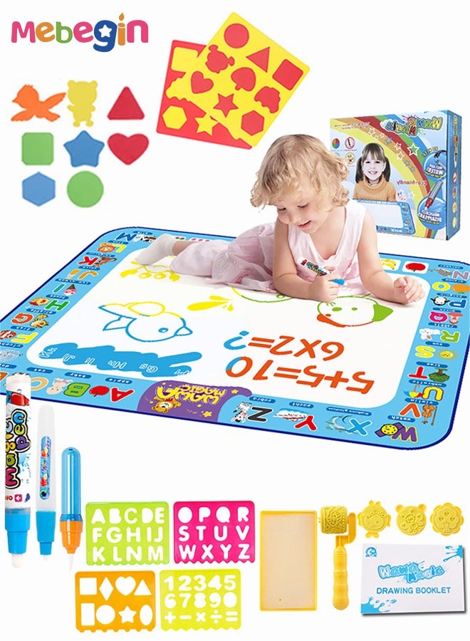 MEBEGIN 100x75cm Drawing Mat, Magic and Colorful Water Drawing Mat with Larger Drawing Area, Water Doodle Pad with 3 Magic Pens and Rich Accessaries, Safe and Entertaining Educational Equipment for Chidren, No Mess, No Ink, No Stains - Image 1