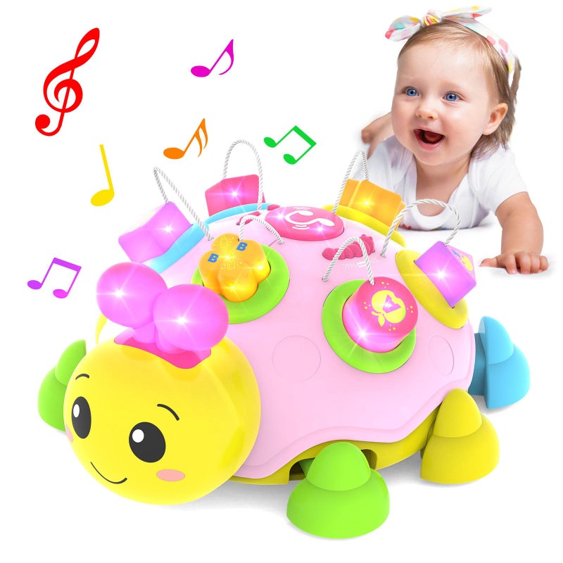 Coqin Baby Crawling Toys 612 MonthsMusical Ladybug Crawling Toy for Infants 036 7 8 9 10 1218 MonthsEarly Education Light Up Music Walking ToysShape MatchingTummy Time Toys for Boy Girl GiftPink - Image 2