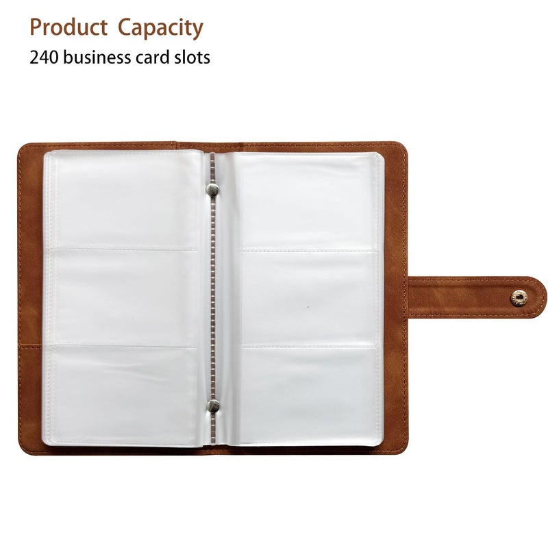 DONBAO Leather Professional Business Card Holder Book Organizer, 240 Card Slots Capacity Booklet, Premium PU Name Cards Storage Folder with Soft Cover, Credit Card Binder Holder for Men/Women (Brown) - Image 2