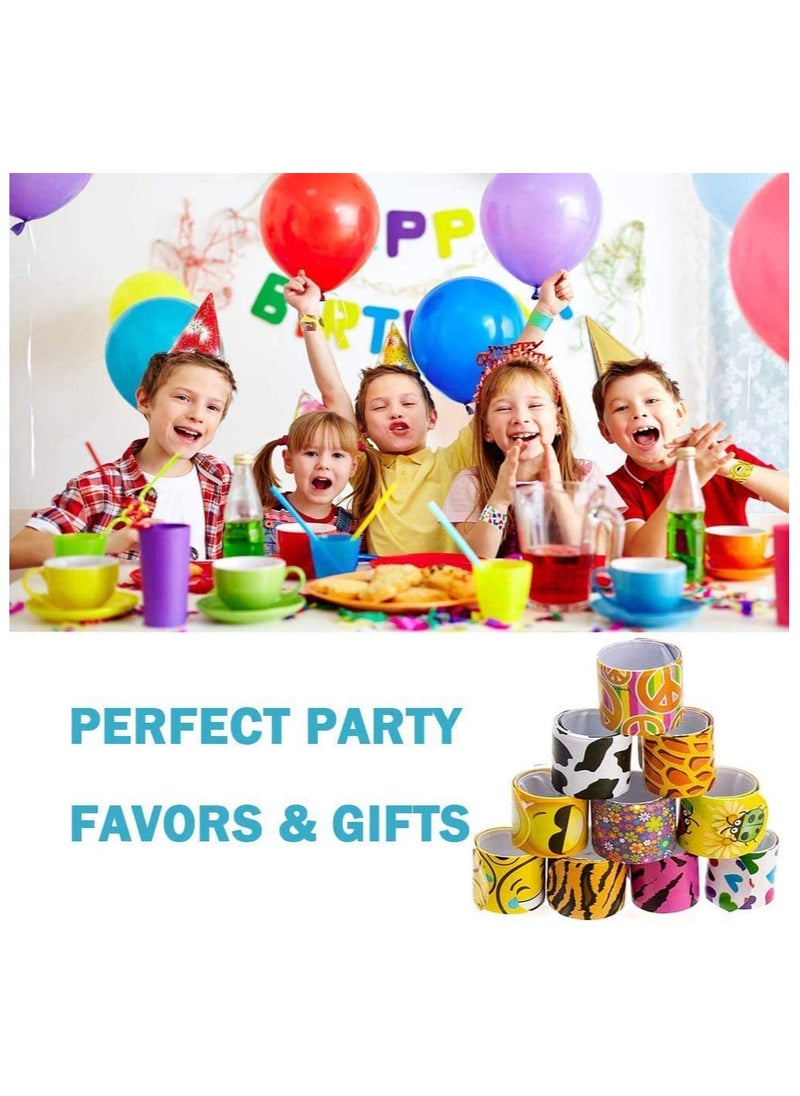 SYOSI - 100 Pack Slap Bracelet for Kids Party Bag Fillers, New Year Wristbands Fun Boys and Girls Slap Bands Bulk Vinyl Rolls for Birthday Gift Goodie Bag Flavors School Classroom Little Toys - Image 1