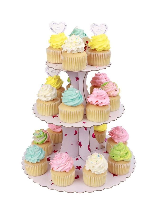 NIBEMINENT 3 Tier Cake Display Stand Pink Star - Image 1