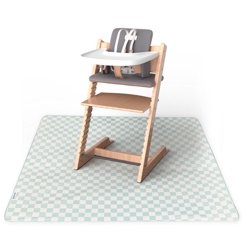 Tiny Twinkle Splat Mat for Under High Chair or Table | 51" x 51" Waterproof & Mess-Proof High Chair Mat for Baby, Machine Washable for Mealtime or Art(Sage Checkers) - Image 1