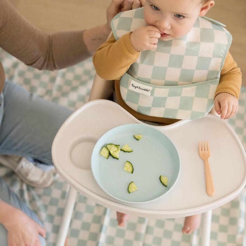 Tiny Twinkle Splat Mat for Under High Chair or Table | 51" x 51" Waterproof & Mess-Proof High Chair Mat for Baby, Machine Washable for Mealtime or Art(Sage Checkers) - Image 3