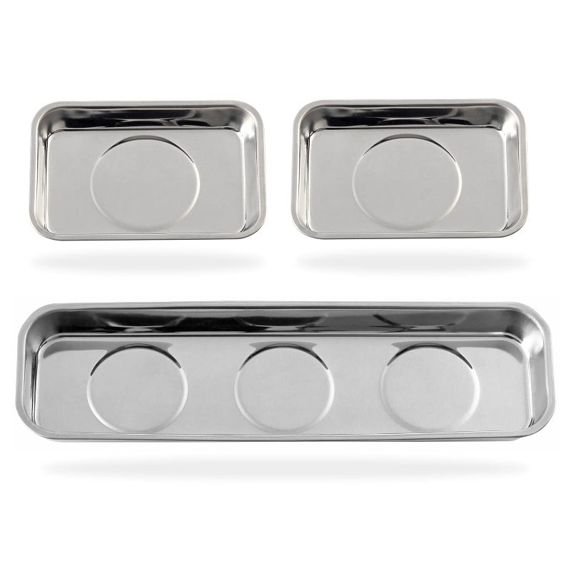 Rechabite 3 Pieces Magnetic Trays Set Stainless Steel Magnet Tool Tray Parts Holder for Screws Sockets Bolts Pins Mechanics and Automotive - Image 3