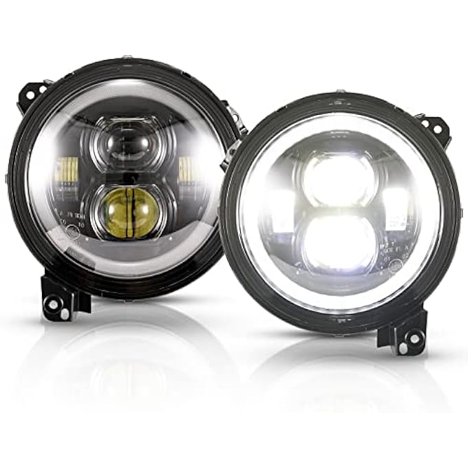 BUNKER INDUST مصابيح أمامية LED مقاس 9 بوصات لسيارة رانجلر Jl مع هالة Drl، زوج من المصابيح الأمامية الدائرية مع مصابيح تشغيل نهارية لطرازات 2018 و2019 و2020 و2021 و2022 من جيب رانجلر Jl، ملحقات جيب جلاديتور Jt - Image 2