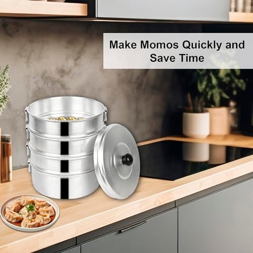 ROLLYWARE Premium Aluminium Momos Maker & Steamer with Handles, Durable 4 Tier Steamer for Cooking, Suitable for Home, Hotels, Restaurant and Business, No 8, Capacity- 5 litres - Image 4