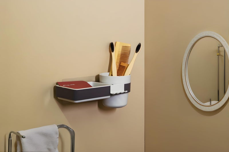 Jinila 3 in 1 Plastic Wall Mounted Toothpaste, Soap Dish and Hanging Toothbrush Holder Bathroom and Sink/Wash Basin Storage Organiser (Pack of 1, Gray and Cream) - Image 5