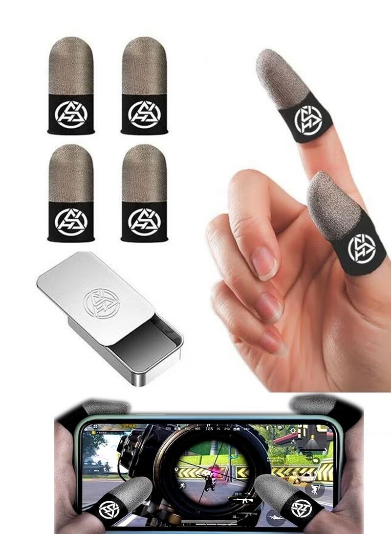 أربعة قفازات ألعاب للأصابع مع صندوق تخزين معدني، أكمام أصابع للعبة PUBG Mobile، قفازات ألعاب للأصابع للهواتف المحمولة - Image 1