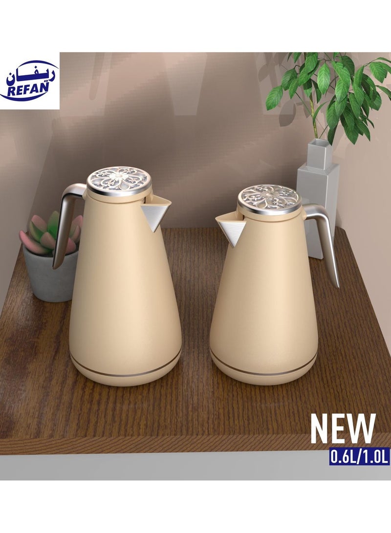 REFAN Petros Two-piece Thermos Set for Tea and Coffee beige/Silver 1 Liter / 0.6 Liter