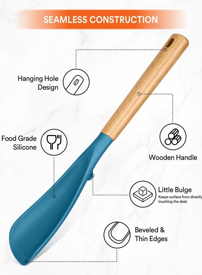 Badiano Multifunction Spatula Spoon for Nonstick Cookwares, Great for Cooking and Serving, Sturdy BPA-Free Matte Silicone, Wood Handle Spatula for Mixing, Scoop, and Scrape, Turquoise(2 pack,11.4" & 13.4") - Image 4