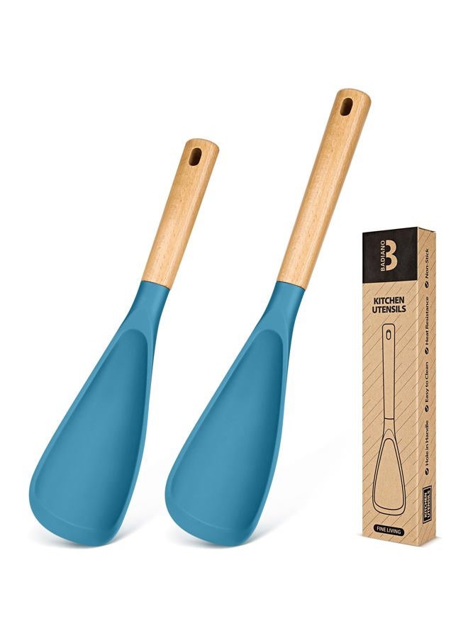 Badiano Multifunction Spatula Spoon for Nonstick Cookwares, Great for Cooking and Serving, Sturdy BPA-Free Matte Silicone, Wood Handle Spatula for Mixing, Scoop, and Scrape, Turquoise(2 pack,11.4" & 13.4") - Image 1