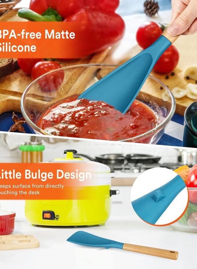 Badiano Multifunction Spatula Spoon for Nonstick Cookwares, Great for Cooking and Serving, Sturdy BPA-Free Matte Silicone, Wood Handle Spatula for Mixing, Scoop, and Scrape, Turquoise(2 pack,11.4" & 13.4") - Image 5