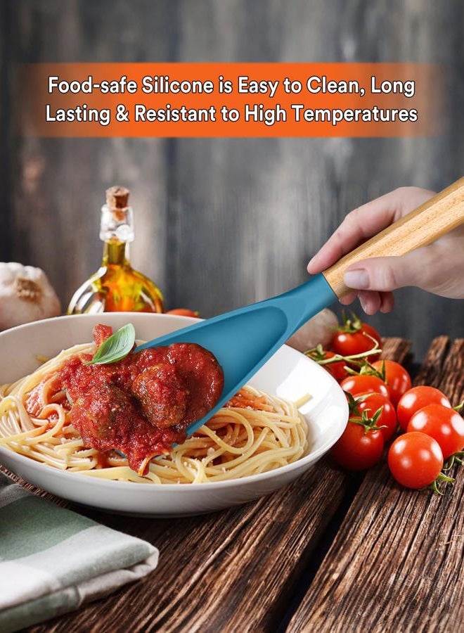 Badiano Multifunction Spatula Spoon for Nonstick Cookwares, Great for Cooking and Serving, Sturdy BPA-Free Matte Silicone, Wood Handle Spatula for Mixing, Scoop, and Scrape, Turquoise(2 pack,11.4" & 13.4") - Image 3