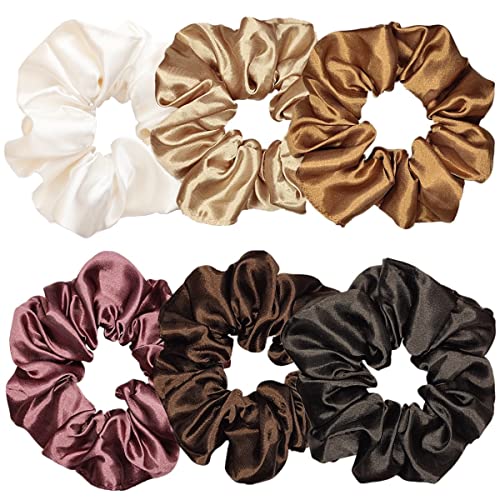 Sufermoe 6 Pcs Satin Silk Hair Scrunchies, Soft Hair Ties, Hair Bands, Hair Bows, Ponytail Holders for Women and Girls (4.5 Inch, Assorted Multi-colored) - Image 1