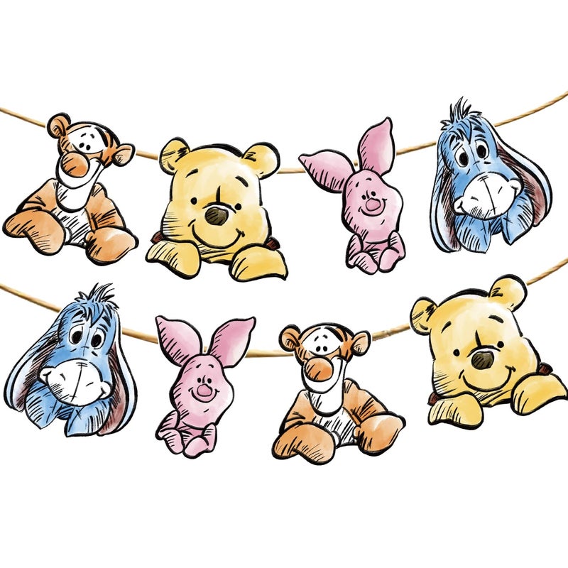 CORODER Winnie Banner For Baby Shower Decorations Birthday Banner Party Decoration Party Supplies(8PCS) - Image 1