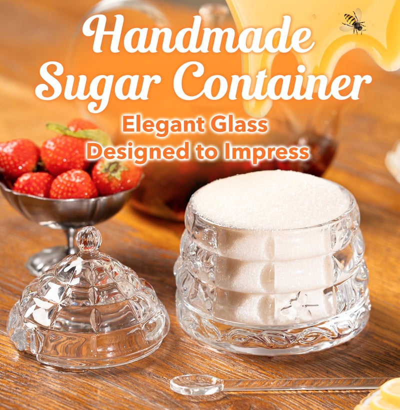 Clevli Elegant Glass "Crystal" Honey Jar with 2 Glass + 1 Wooden Dipper & 1 Clear Spoon | Beehive Design | 10 oz Container | Perfect for Sugar, Marmalade & Jam | Durable & Stylish Multipurpose Pot with Lid - Image 4