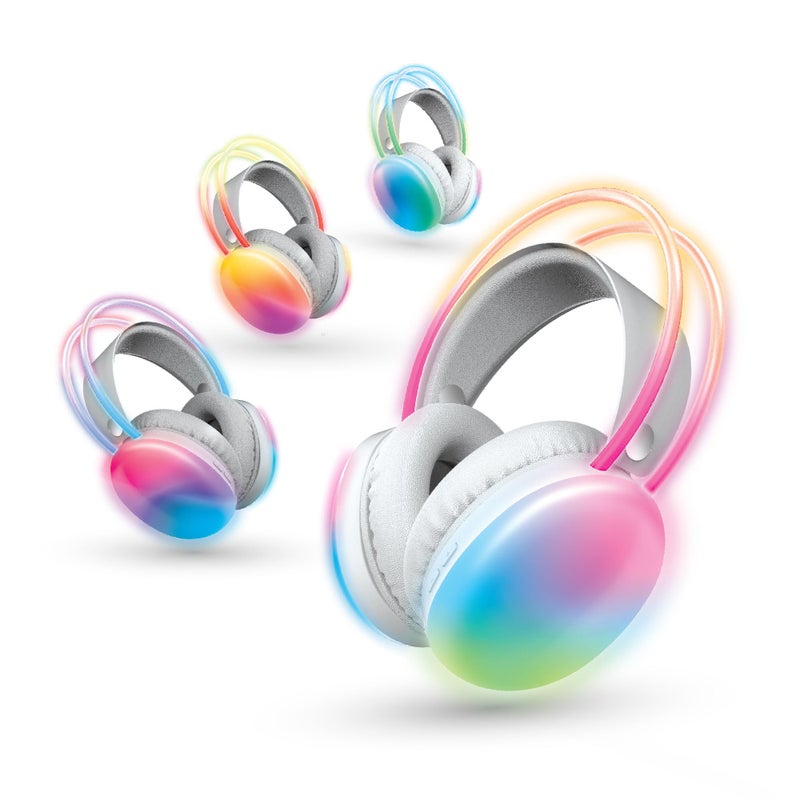 Brookstone Wireless Silent Disco Headphones, Multicolor LED Lights, Bluetooth 5.0, Up to 10 Hours of Playtime, 4 Pack - Image 1