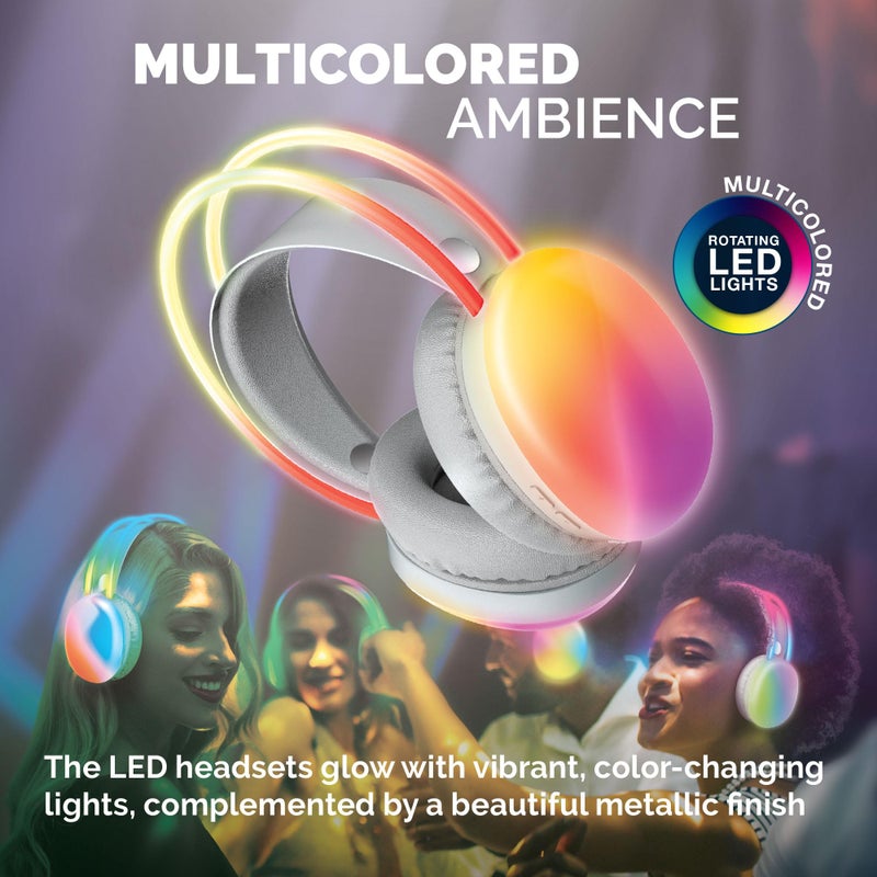 Brookstone Wireless Silent Disco Headphones, Multicolor LED Lights, Bluetooth 5.0, Up to 10 Hours of Playtime, 4 Pack - Image 4