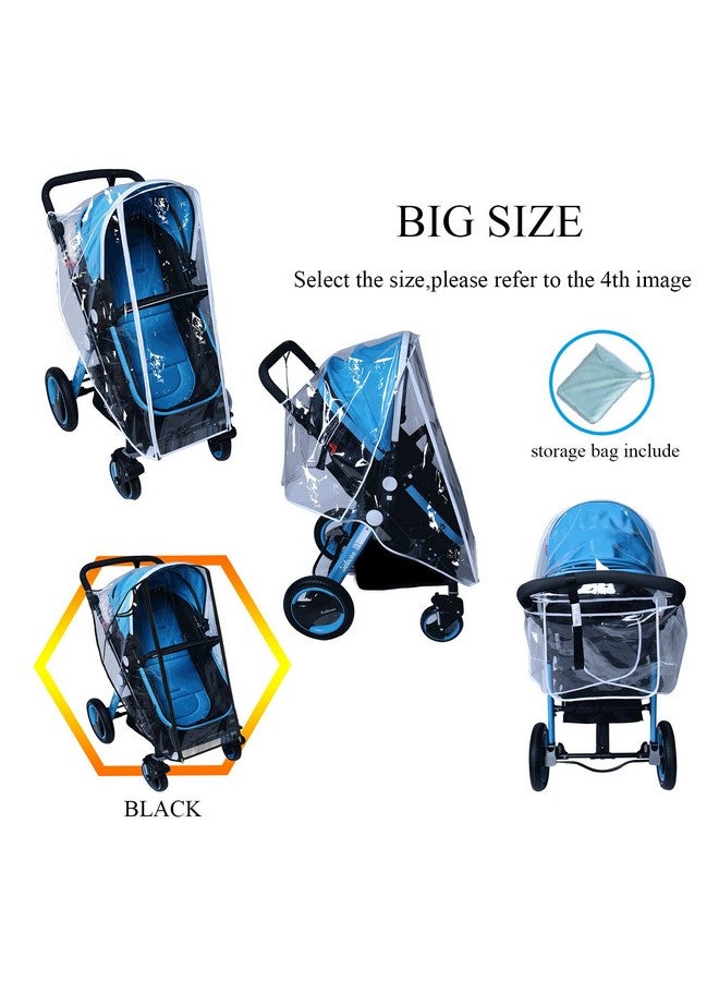 AncBace Baby Stroller Rain Cover Umbrella Weather Shield Accessories Universal Size Protect from Rain Wind Snow Dust Water Proof Ventilate Clear Food Grade Materia EVA Plastic Zipper Black (Large) - Image 2